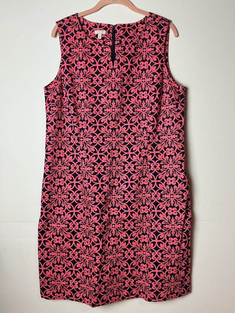 Talbots Navy/Coral Sleeveless Patterned Shift Dress Size 16P